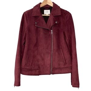 Old Navy Maroon Faux Suede Moto Jacket Women’s Size Medium Biker Style